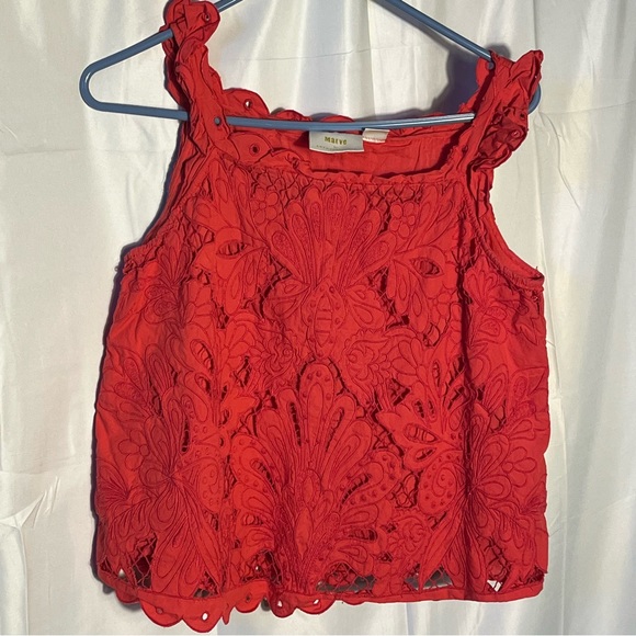 Anthropologie Maeve Vibrant Red Lace Tank Top - Picture 2 of 5
